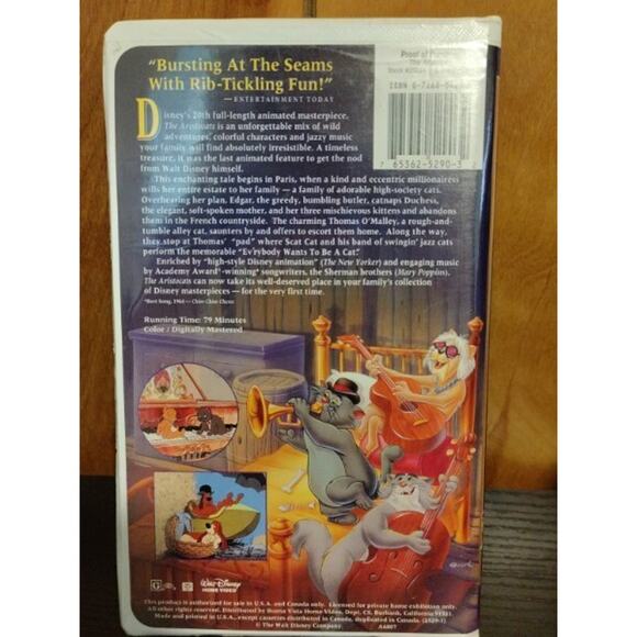 Walt Disney Masterpiece The Aristocats VHS tape Preowned - Picture 2 of 3